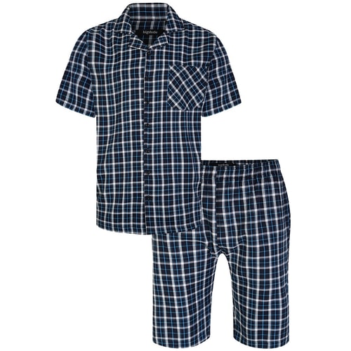 Bigdude Woven Checked Pyjama-Set Marineblau/Blau